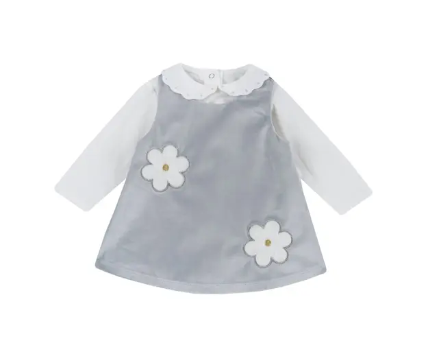 Costum copii Chicco, camasa si sarafan, gri deschis, 73808-65MFCO
