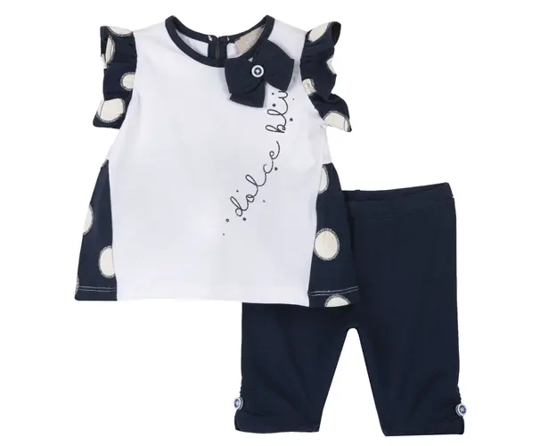Costum copii Chicco, tricou si pantaloni, alb cu bleumarin, 75624-64MFCO