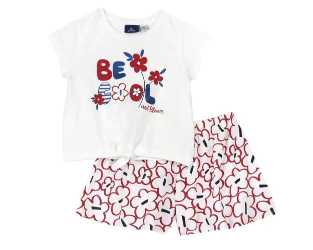 Costum copii Chicco tricou si pantaloni, alb cu rosu, 75831-66MC