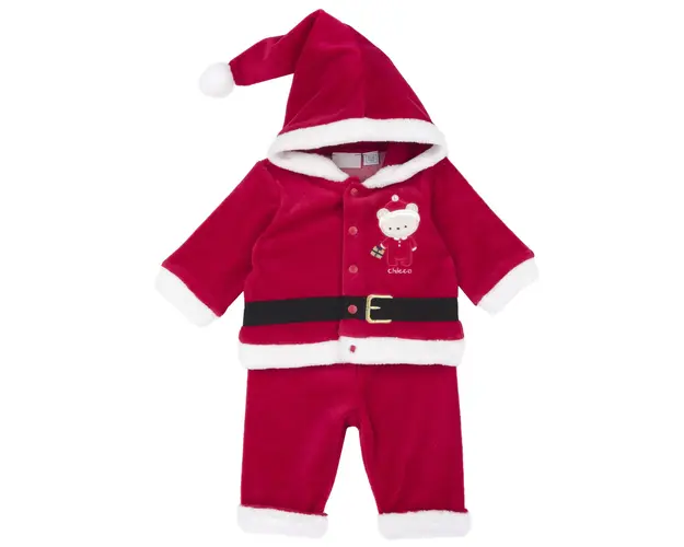 Costum Craciun copii Chicco, cardigan si pantaloni velur, Rosu, 00783-65MFCI