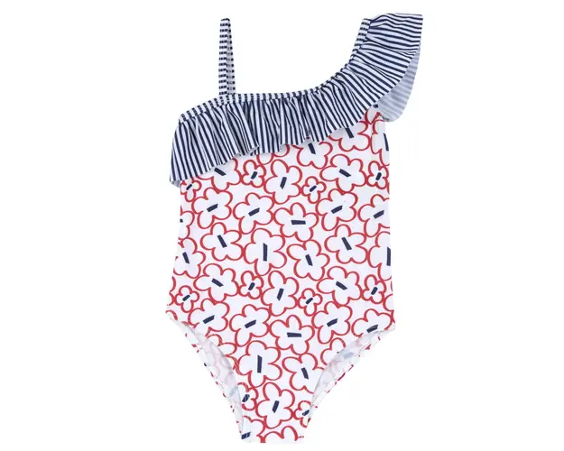 Costum de baie copii Chicco intreg, alb cu rosu, 07253-66MC