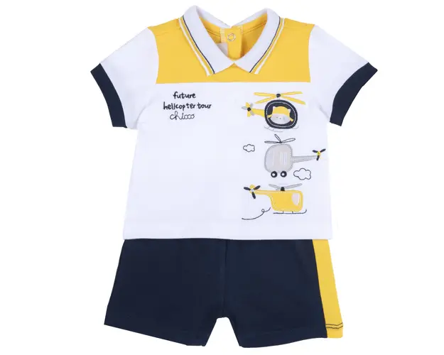 Costumas bebe Chicco tricou si pantaloni, alb cu bleumarin, 07176