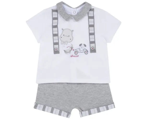 Costumas bebe Chicco, tricou si pantaloni, gri deschis, 77647