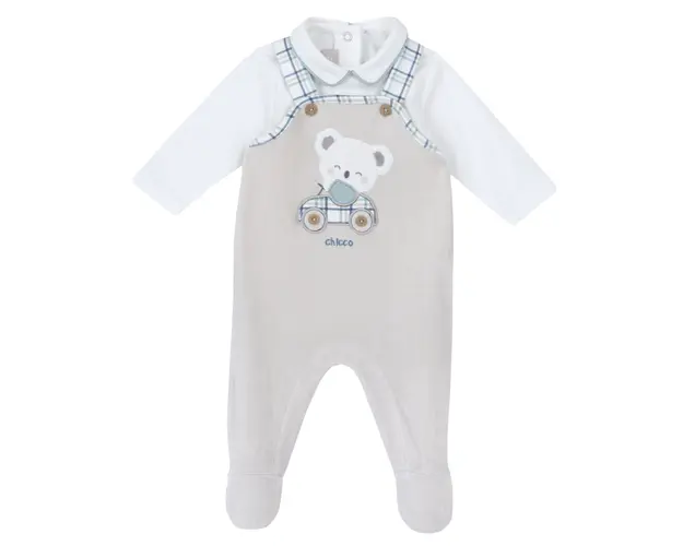 Costumas body si salopeta copii Chicco, bej cu model, 75931-67MFCI