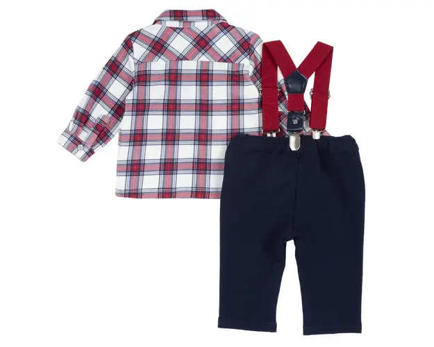 Costumas copii Chicco pentru Craciun, camasa si pantaloni, Albastru, 75722-65MFCI