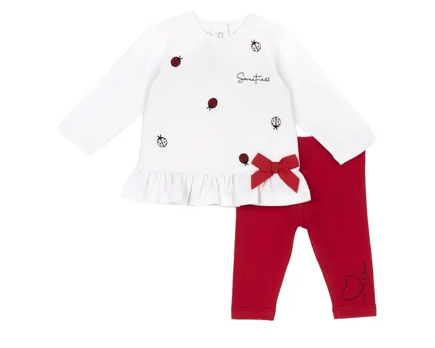 Costumas tricou si colanti Chicco, Alb Cu Rosu, 75829-66MFCO