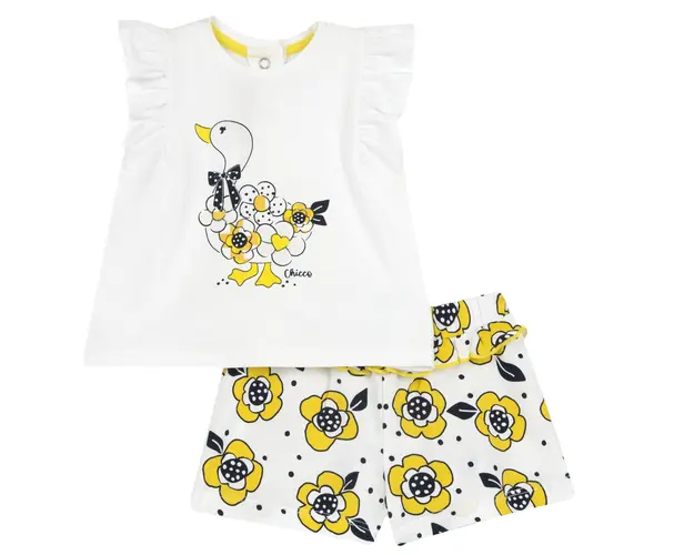 Costumas tricou si pantaloni Chicco, Alb Cu Galben, 75809-66MFCO