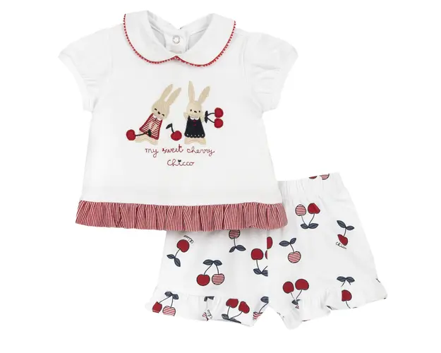 Costumas tricou si pantaloni Chicco, Alb Cu Rosu, 75842-66MFCI
