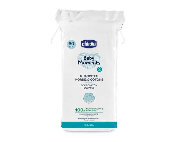 Dischete bumbac Chicco Baby Moments Baby Skin pentru igiena zilnica, 60buc, 0luni+