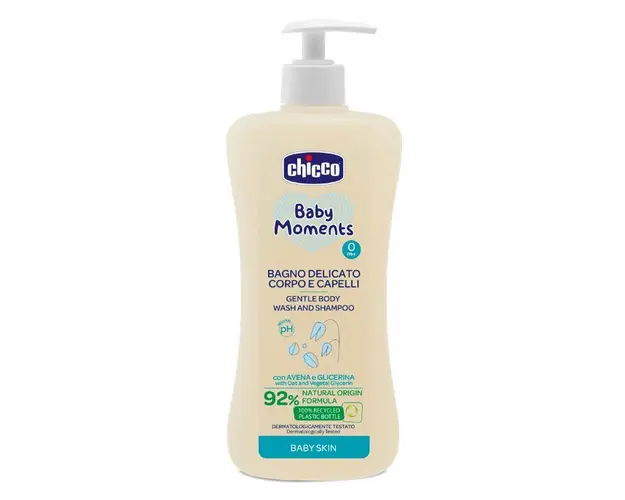 Gel de dus si sampon fara lacrimi Chicco Baby Moments Baby Skin, 500ml, 0luni+