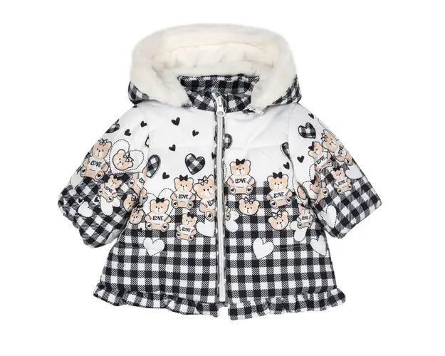 Jacheta copii Chicco matlasata cu gluga, Alb cu negru, 87695-63MFCO