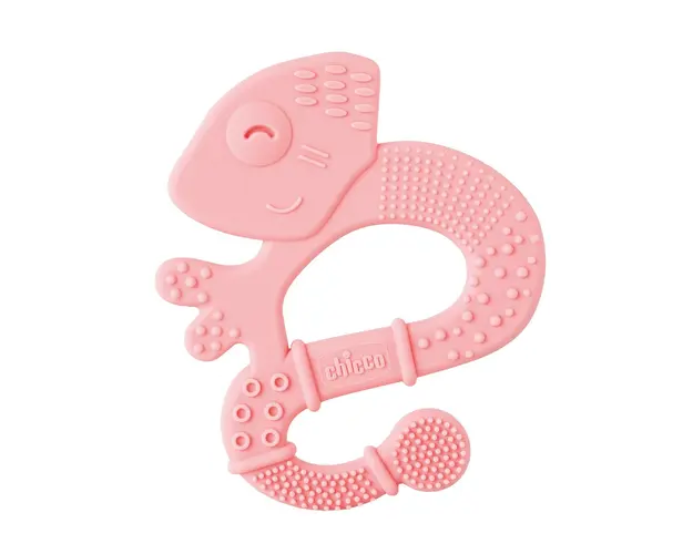 Jucarie copii Chicco pentru dentitie din silicon, Cameleon roz, 2luni+