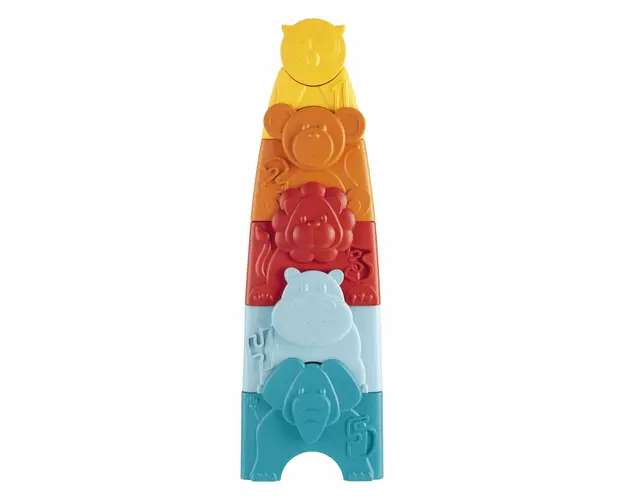 Jucarie ecologica de stivuire 2 in 1 Chicco Turnuletul animalutelor, 9-36 luni