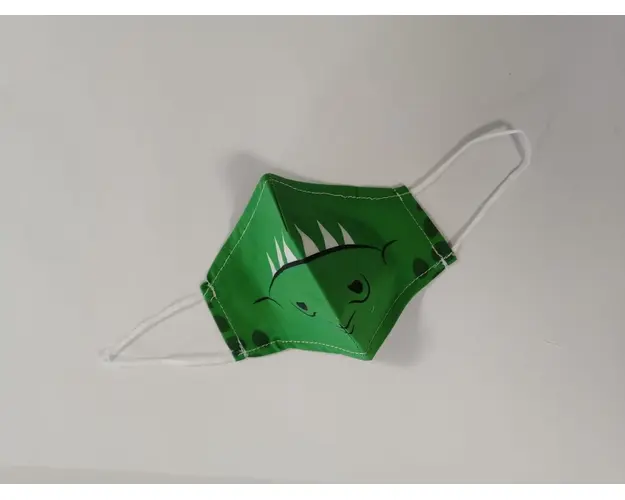 Masca textila cu pliuri, reutilizabila, 2 straturi, verde model dinozaur