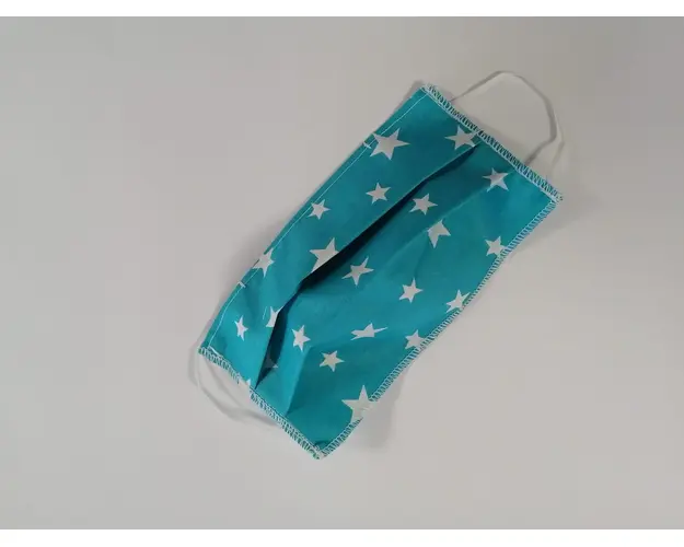 Masca textila cu pliuri, reutilizabila, 2 straturi, turquoise cu stelute