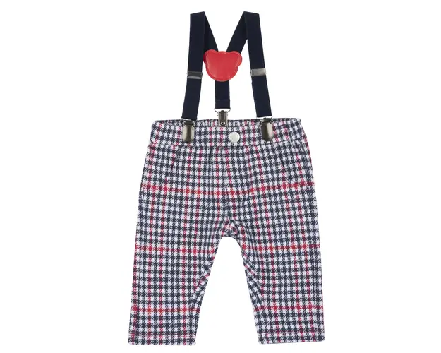 Pantaloni copii Chicco cadrilati cu bretele, alb cu rosu, 24699-67MFCO