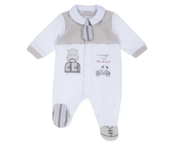 Salopeta bebe Chicco din velur, alb cu model, 02267
