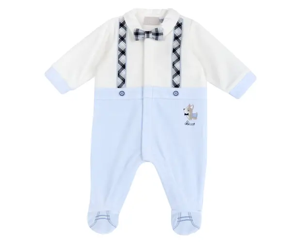 Salopeta bebelusi Chicco din velur, alb cu bleu, 27185-67MFCI