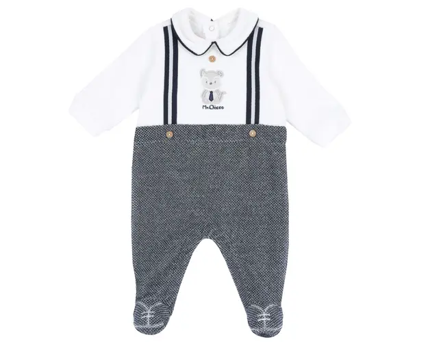 Salopeta bebelusi Chicco din velur, alb cu bleumarin, 02652-65MFCI