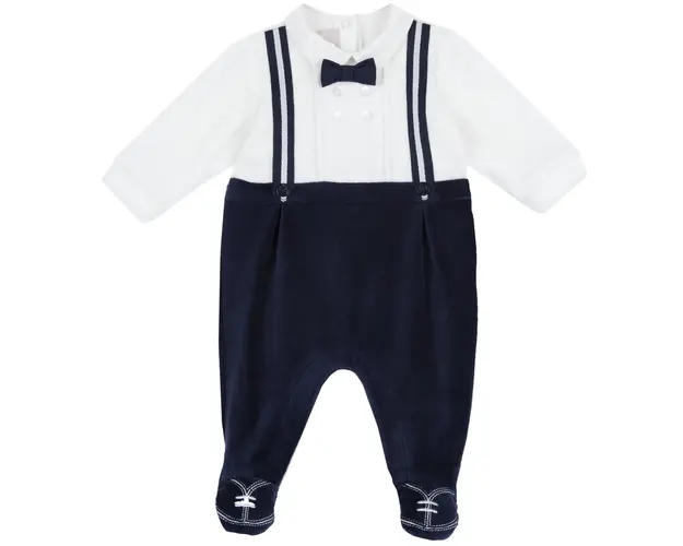 Salopeta bebelusi Chicco din velur, alb cu bleumarin, 02653-65MFCI