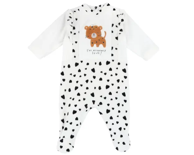 Salopeta bebelusi Chicco din velur, alb cu negru, 27205-67MFCI