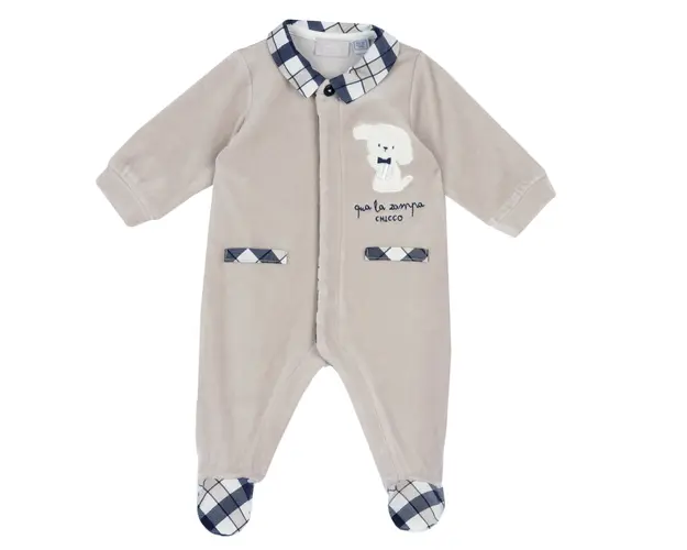 Salopeta bebelusi Chicco din velur, bej cu model, 02617-65MFCI