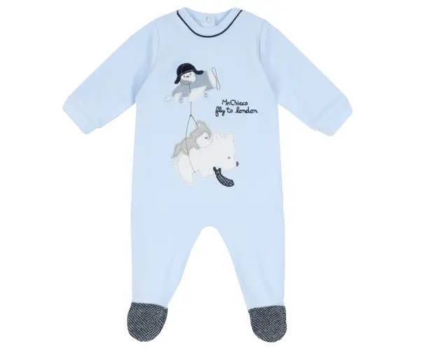 Salopeta bebelusi Chicco din velur, bleu, 02649-65MFCI