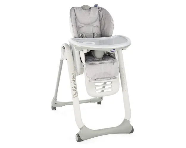 Scaun de masa Chicco Polly 2 Start 4roti, Happy Silver (Gri), 0 luni+