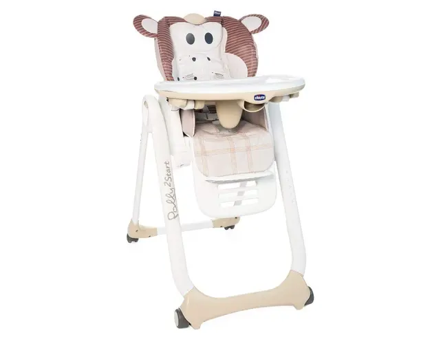 Scaun de masa Chicco Polly 2 Start 4roti, Monkey (maro cu model), 0 luni+