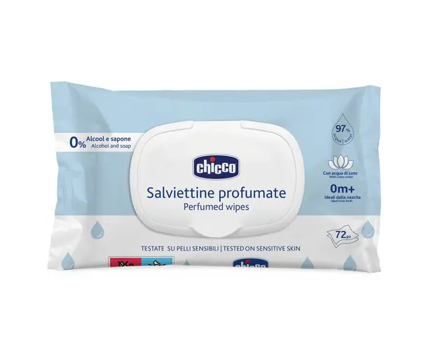 Servetele umede Chicco cu 97% apa, fara alcool sau sapun, 72buc, 0luni+