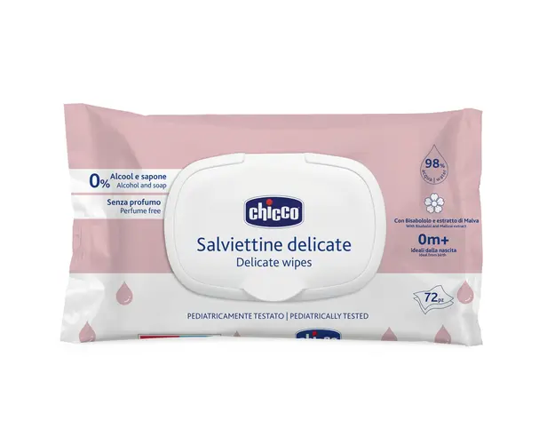 Servetele umede Chicco cu clapeta, fara alcool si sapun, 72bucati, 0luni+