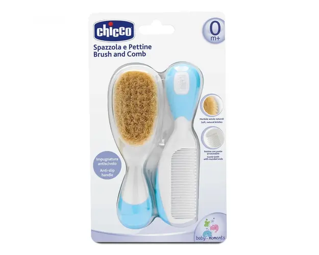 Set pieptan si perie Chicco, par natural, bleu
