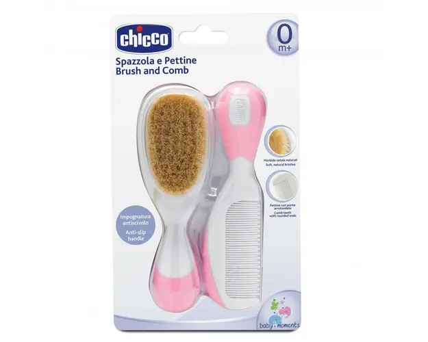 Set pieptan si perie Chicco, par natural, roz