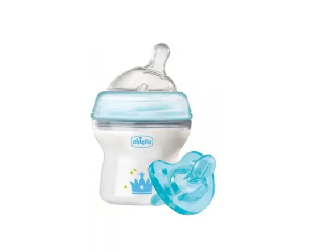 Set promo Chicco biberon 150ml si suzeta s., albastru, 0luni+