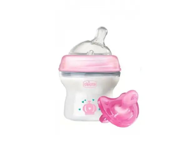 Set promo Chicco biberon 150ml si suzeta s., roz, 0luni+