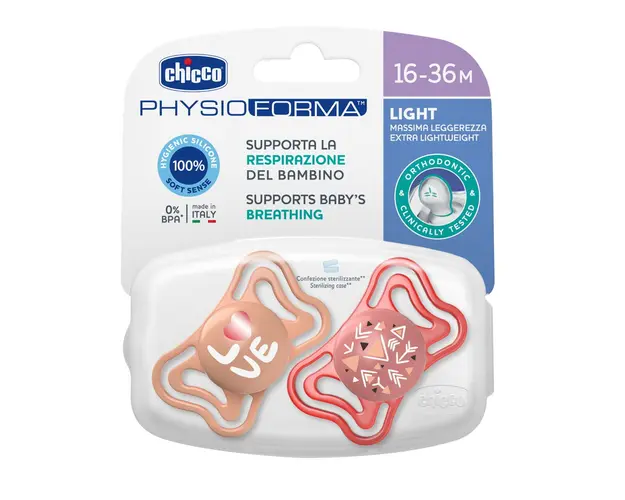 Suzeta Chicco PhysioPhorma Light, 2bucati, roz, 16-36luni