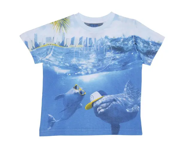 Tricou copii Chicco, baieti, bleu cu delfini, 61944