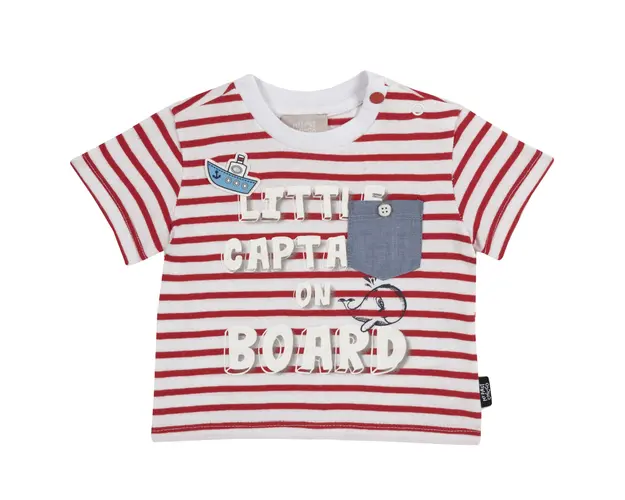 Tricou copii Chicco, maneca scurta, alb cu rosu, 06680