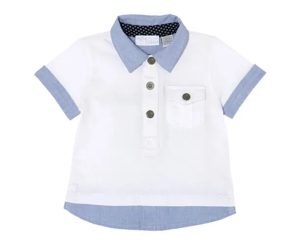 Tricou polo Chicco, baieti, maneca scurta, alb cu bleu