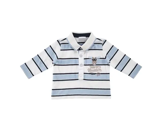 Tricou polo copii Chicco, maneca lunga, alb cu albastru
