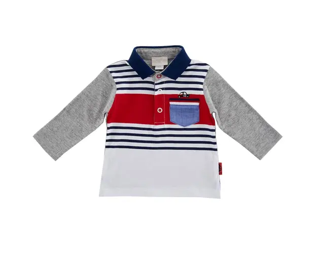 Tricou polo copii Chicco, alb cu bleumarin si rosiu