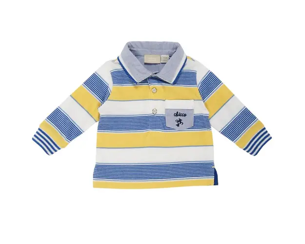 Tricou polo copii Chicco, maneca lunga, galben cu alb si bleu