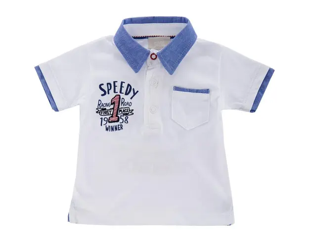 Tricou polo copii Chicco, maneca scurta, alb cu bleu, 56