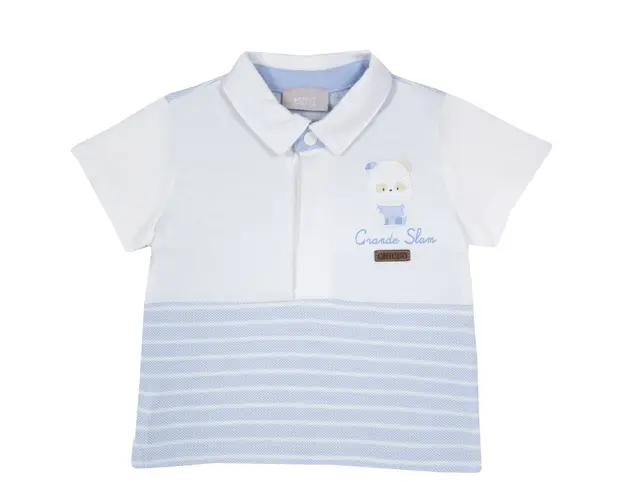 Tricou copii Chicco tip Polo, alb cu bleu, 33538