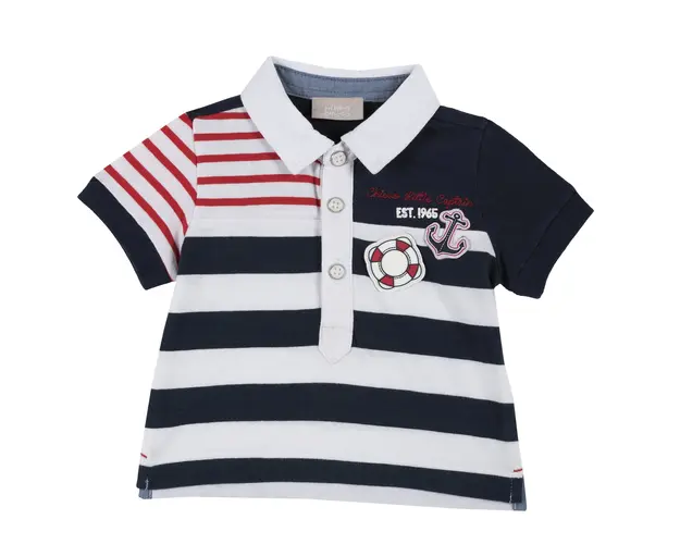 Tricou copii Chicco tip Polo, maneca scurta, alb cu bleumarin, 33496