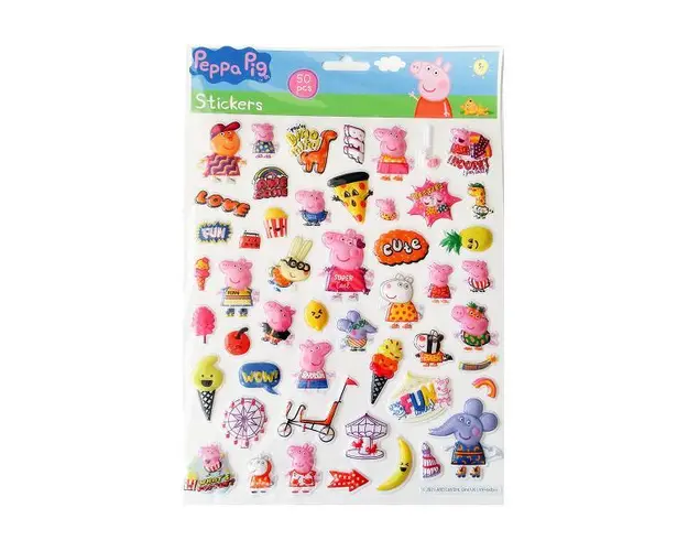 Autocolante cu bule cu efect 3D, Peppa Pig, 1 coala, 50 buc, +4 ani
