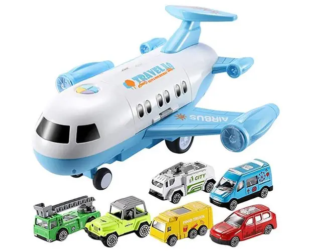 Avion cargo pentru copii cu 6 masinute- bleu