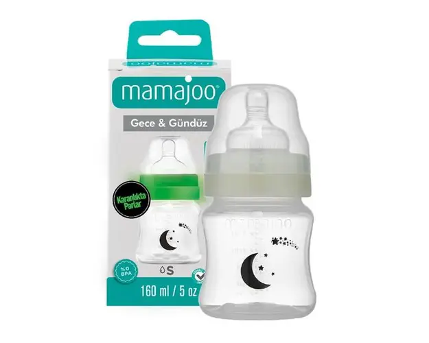 Biberon 160 ml + Tetina Anti-Colici nr. 1 / S - Mamajoo Night &amp; Day, 1 buc