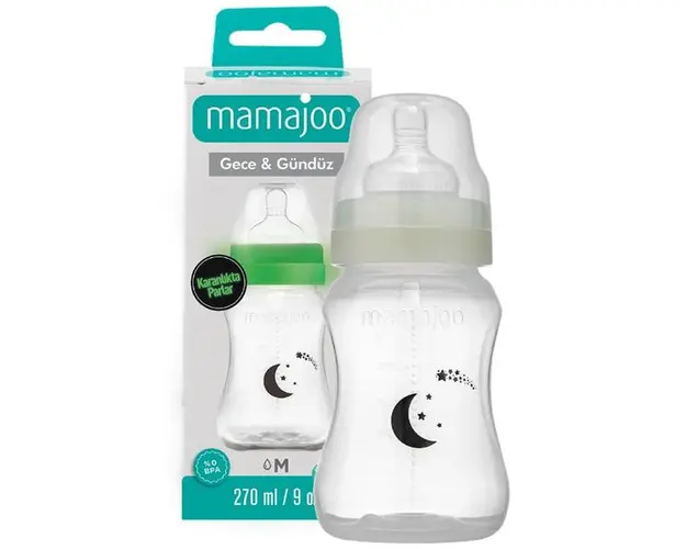 Biberon 270 ml + Tetina Anti-Colici nr. 2 / M - Mamajoo Night &amp; Day, 1 buc