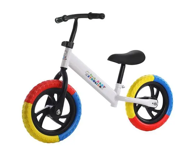Bicicleta de echilibru fara pedale, Bicicleta incepatori pentru copii intre 2 si 5 ani, Alba cu roti in 3 culori